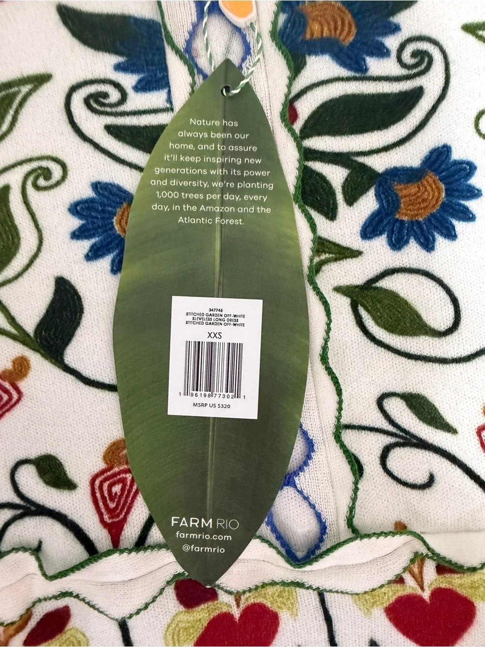Farm Rio Garden Stitched sleeveless Floral Embroidered White Midi Dress, NWT